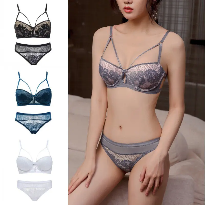 

Seamless Sexy Brassiere Sets Soft Lace Bra Perspective Panty Set Women half cup Underwear Beauty back breathable Lingerie