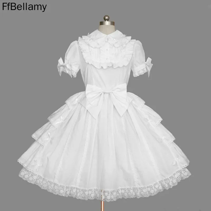 Однотонные хлопковые белые кружевные костюмы для косплея Платье До Колена с