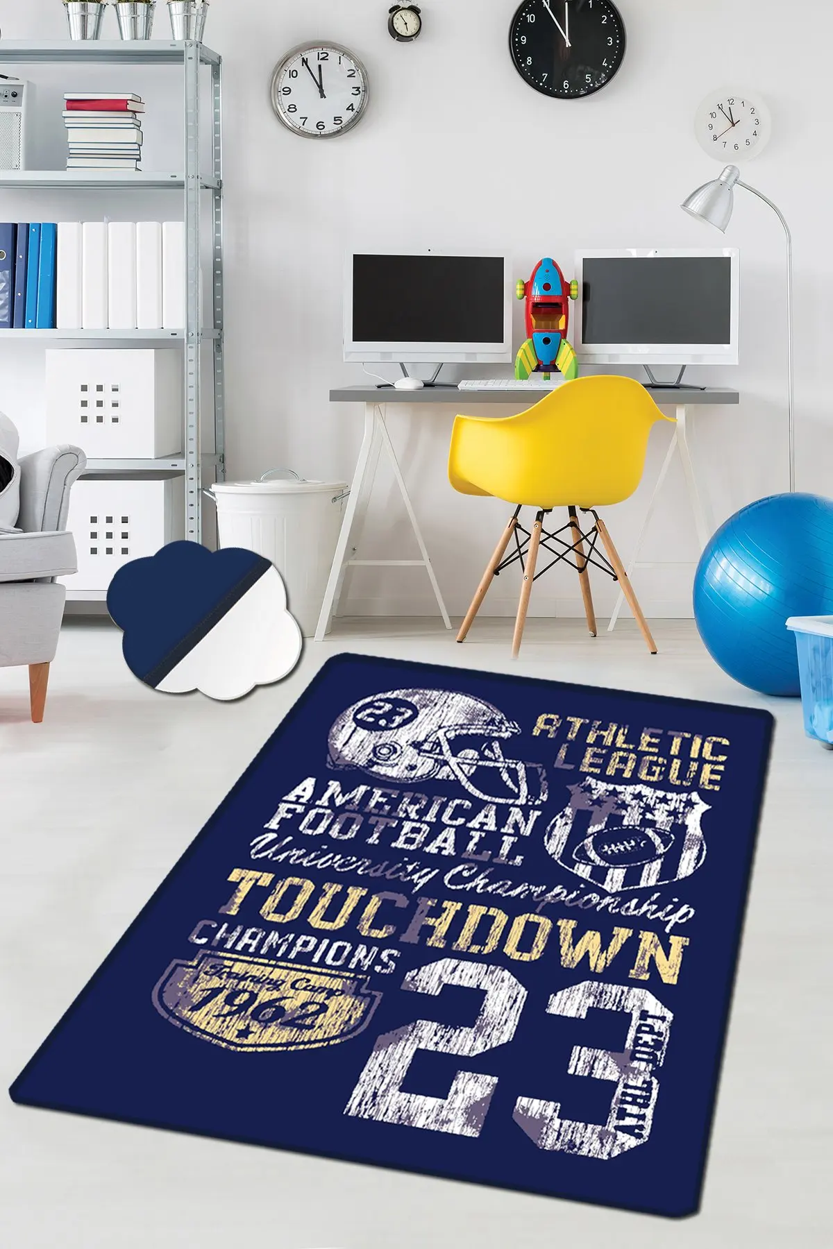 

Etgdecor Athletic League 80x140 cm 32 ''x 55'' inch Kids Non-Slip Area Rug