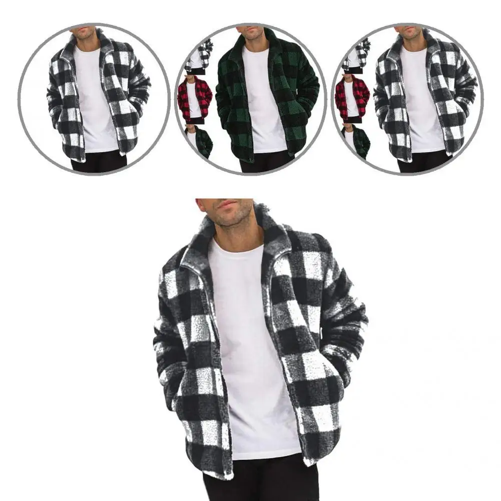 

Comfy Simple Pockets Warm Male Fleece Jacket Double Sided Velvet Fleece Jacket Stand Collar for Holiday