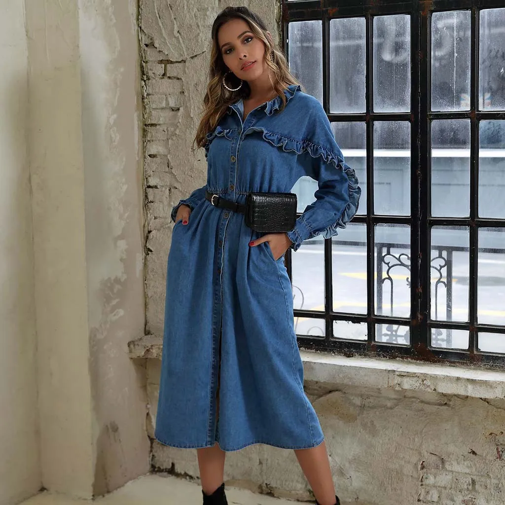 & 35 женские джинсовые штаны размера плюс платья на шнуровке с оборками пуговицах