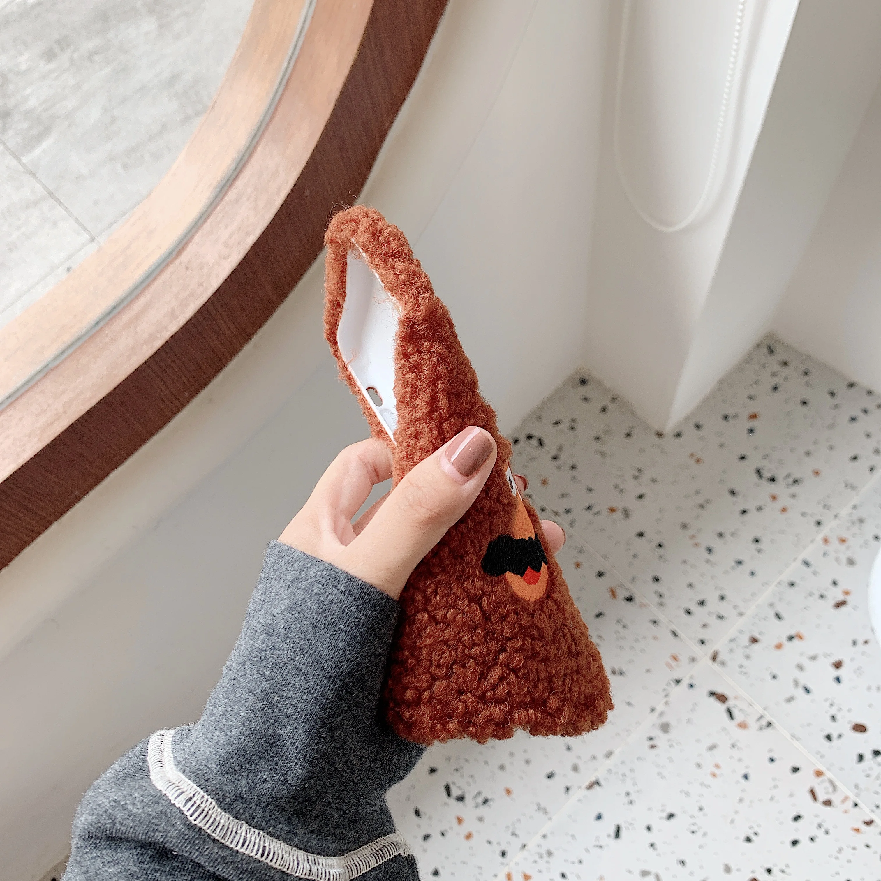 Милый 3D мультфильм вышивка медведь плюшевый мех теплый чехол для телефона 7 8 Plus X