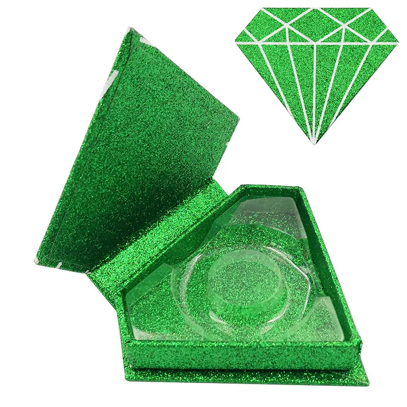 

Wholesale False Eyelash Packaging Diamond Green Box Lash Boxes Custom Faux Mink eyelashes Package Cosmetic Magnetic Storage Case