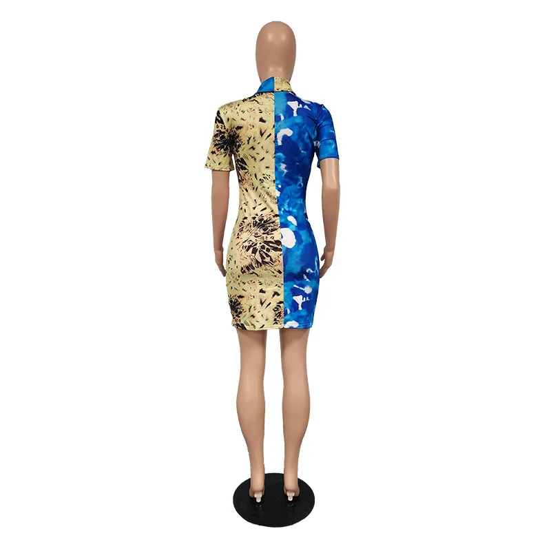 

Women Dresses Summer 2021 New Product Tie Dye Short Sleeve Sheath Mini Party Night Club Sexy Dress Sundress Streetwear