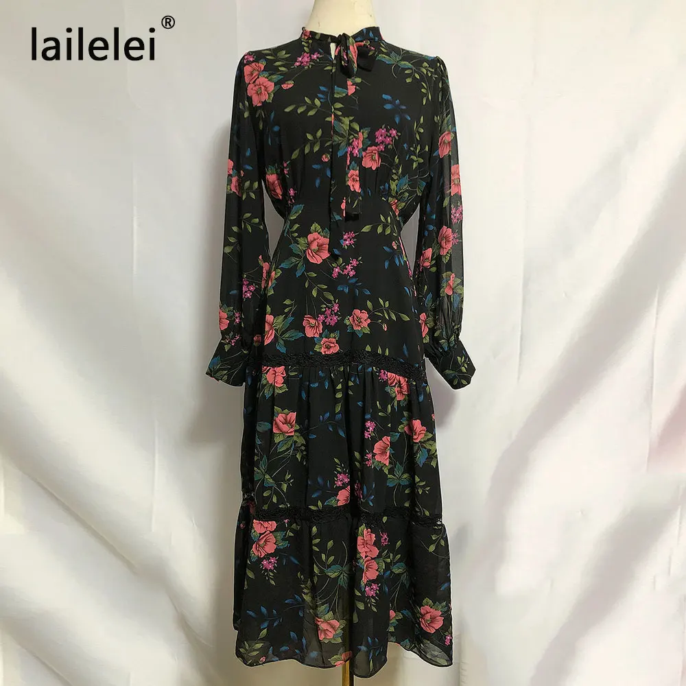 Платье женское шифоновое с цветочным принтом кружевное платье-трапеция макси в