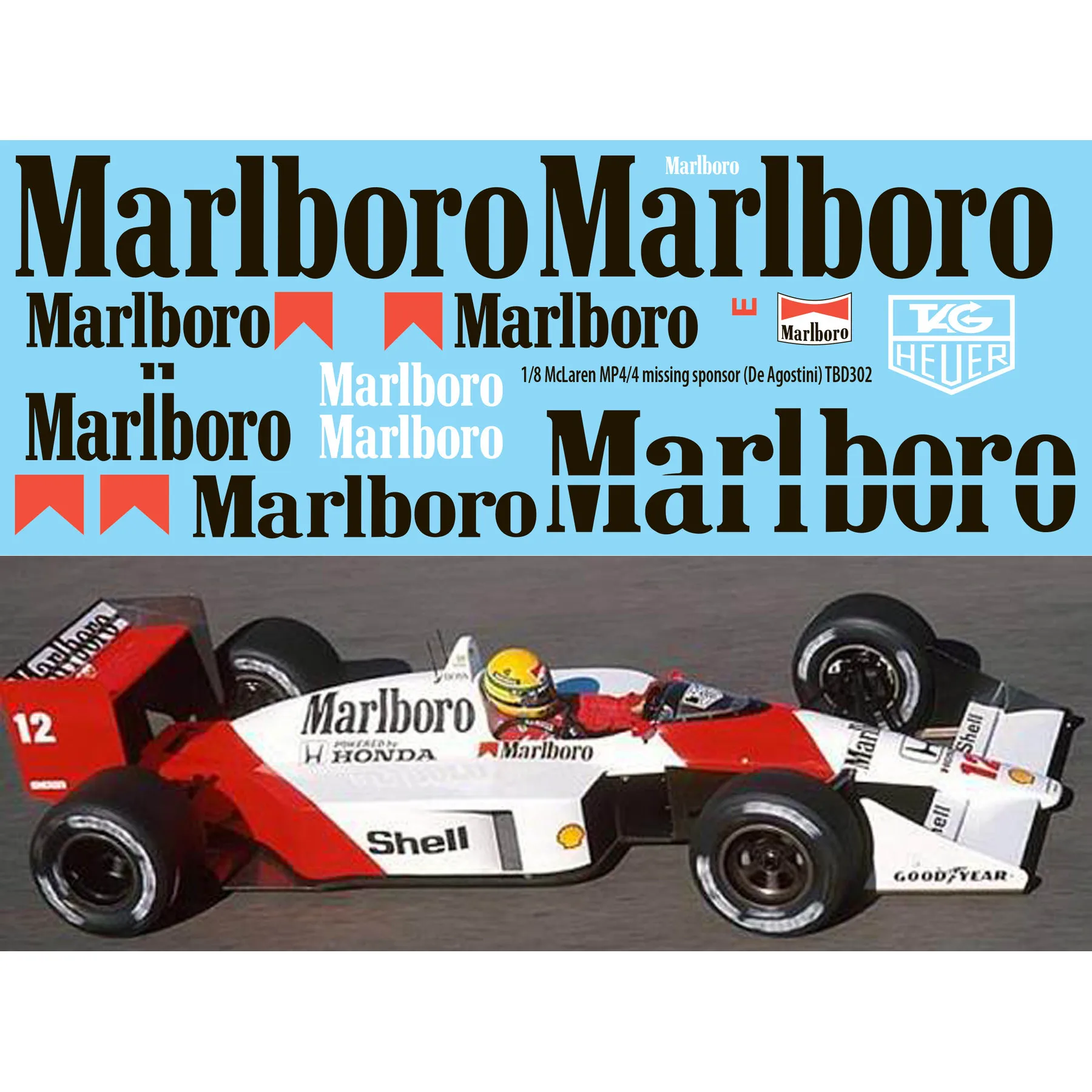 1/8 McLaren Honda MP4/4 Айртон Сенна Prost отсутствуют наклейки спонсора для De Agostini Decal TBD302| |
