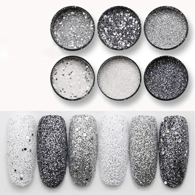 6 шт./партия Блестящий Серебряный Золотой блестящий белый порошок для дизайна