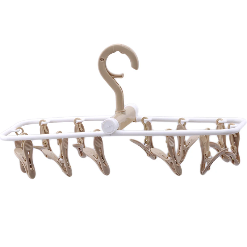 

Multi-Functional Plastic Folding Hanger 12 Clips Travel Fold Hang Drying Underwear Socks Towel Balcony Clip Household
