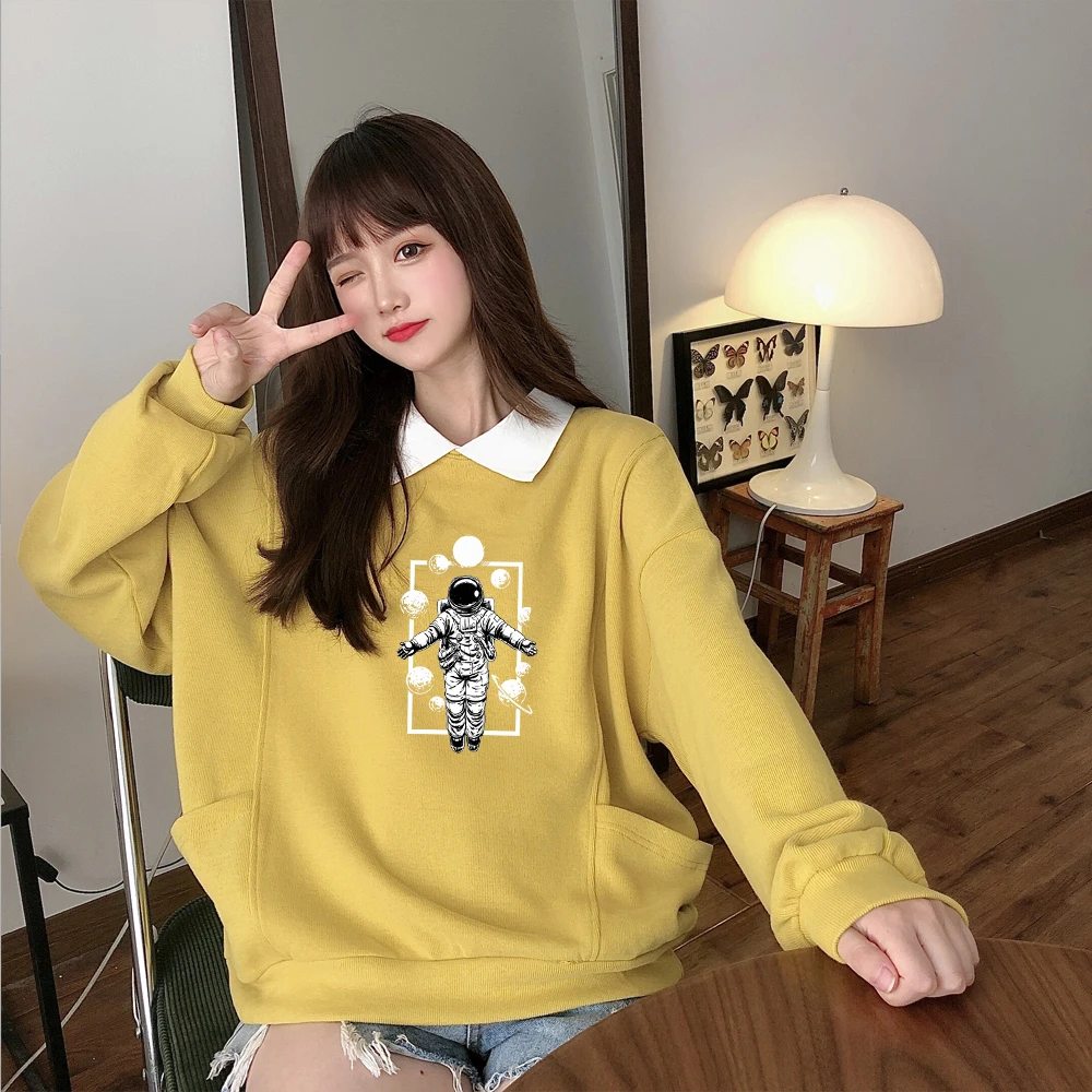 

Fashion Pullover Cute Turn-down Collar Sweatshirt Harajuku Hoodies Loose Women Kpop Clothes Autumn Vintage Printed Streetwear