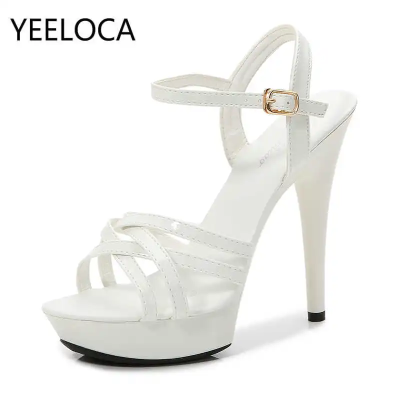 Сандалии женские на высоком каблуке 13 см с ремешком и пряжкой | Обувь