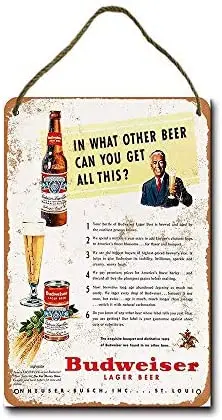

Metal Sign 8 x 12 inch 1950 Budweiser Lager Beer Wall Decor Hanging Sign