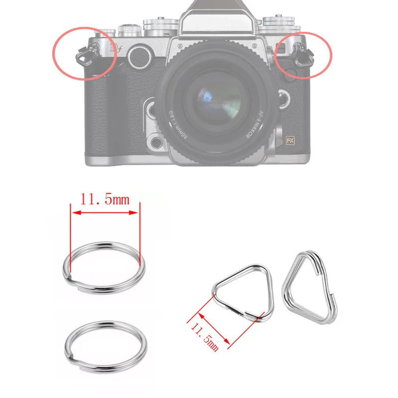 

10pcs/set Metal Triangle Rings Split Metal circle Rings Split Digital Camera Strap Hook Replacement Parts