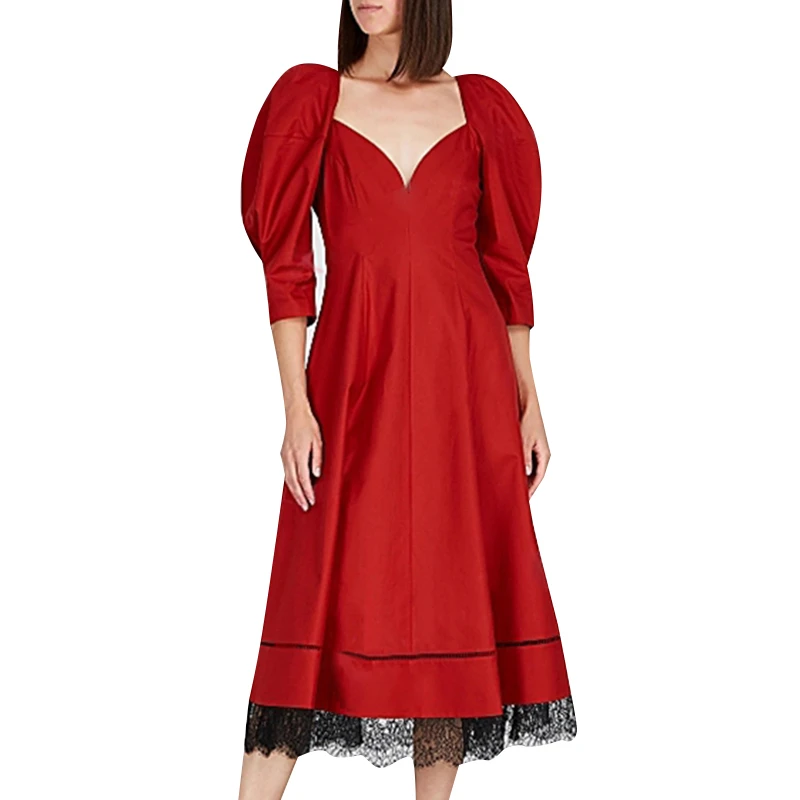 TWOTWINSTYLE лоскутное кружевное элегантное платье для женщин квадратный воротник