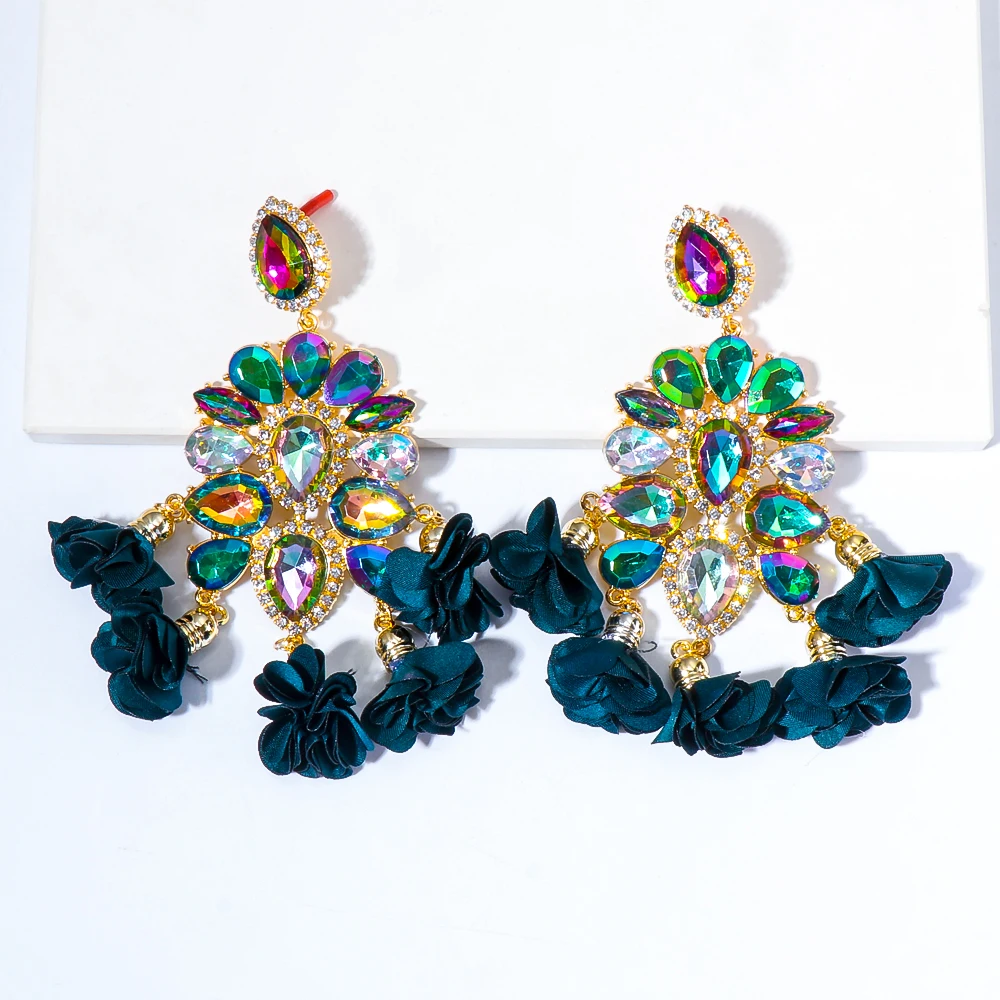 

Wholesale Bohemian Ethnic Colorful Tassel Drop Earrings Bijoux Fringed Crystal Statement Earrings Women for Party Wedding