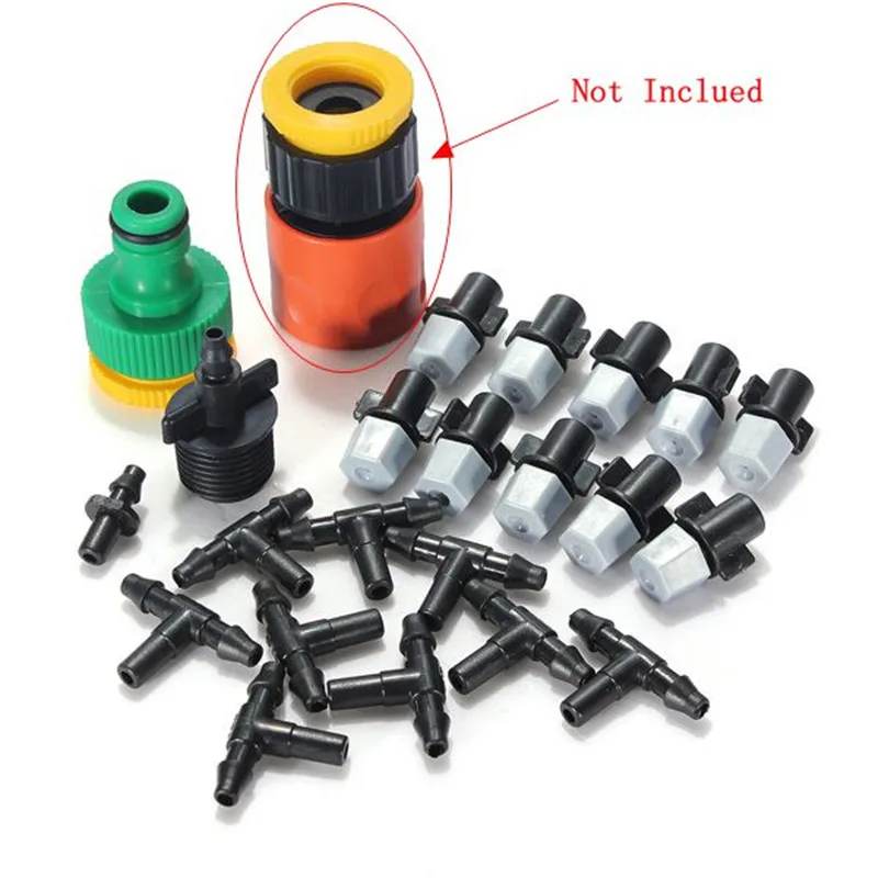 

10m/33 Ft Garden Plants Irrigation Patio Misting Cooling System + 10 Plastic Mist Nozzle Sprinkler Garden Hose Quick Socket