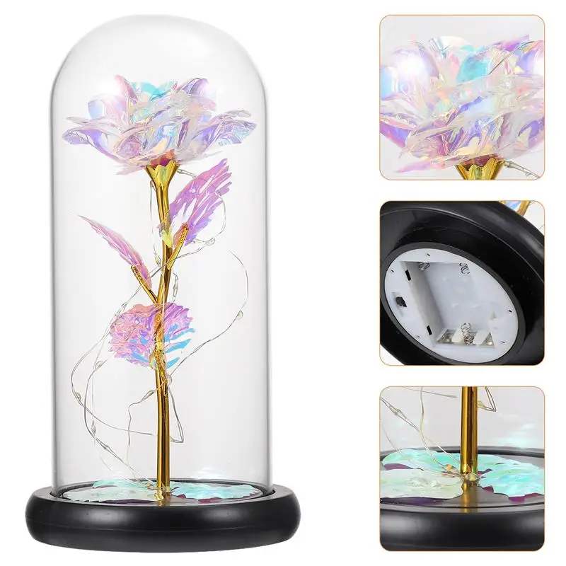 

1pc Glass Dome Valentine's Day Artificial Flower Adornment Preserved Flower Ornament