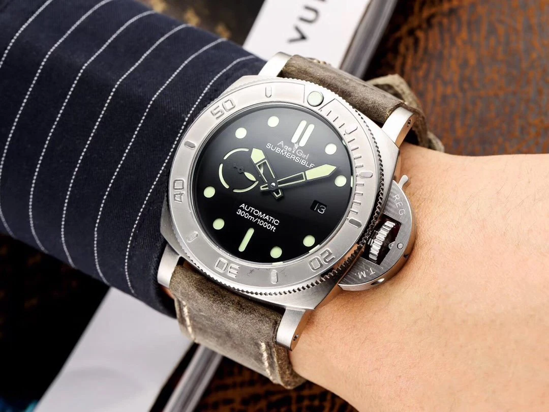 

47mm Classic New Men Automatic Mechanical Sapphire Stainless Steel Blue Dial Black Leather 1950 3 Days Luminous Watch