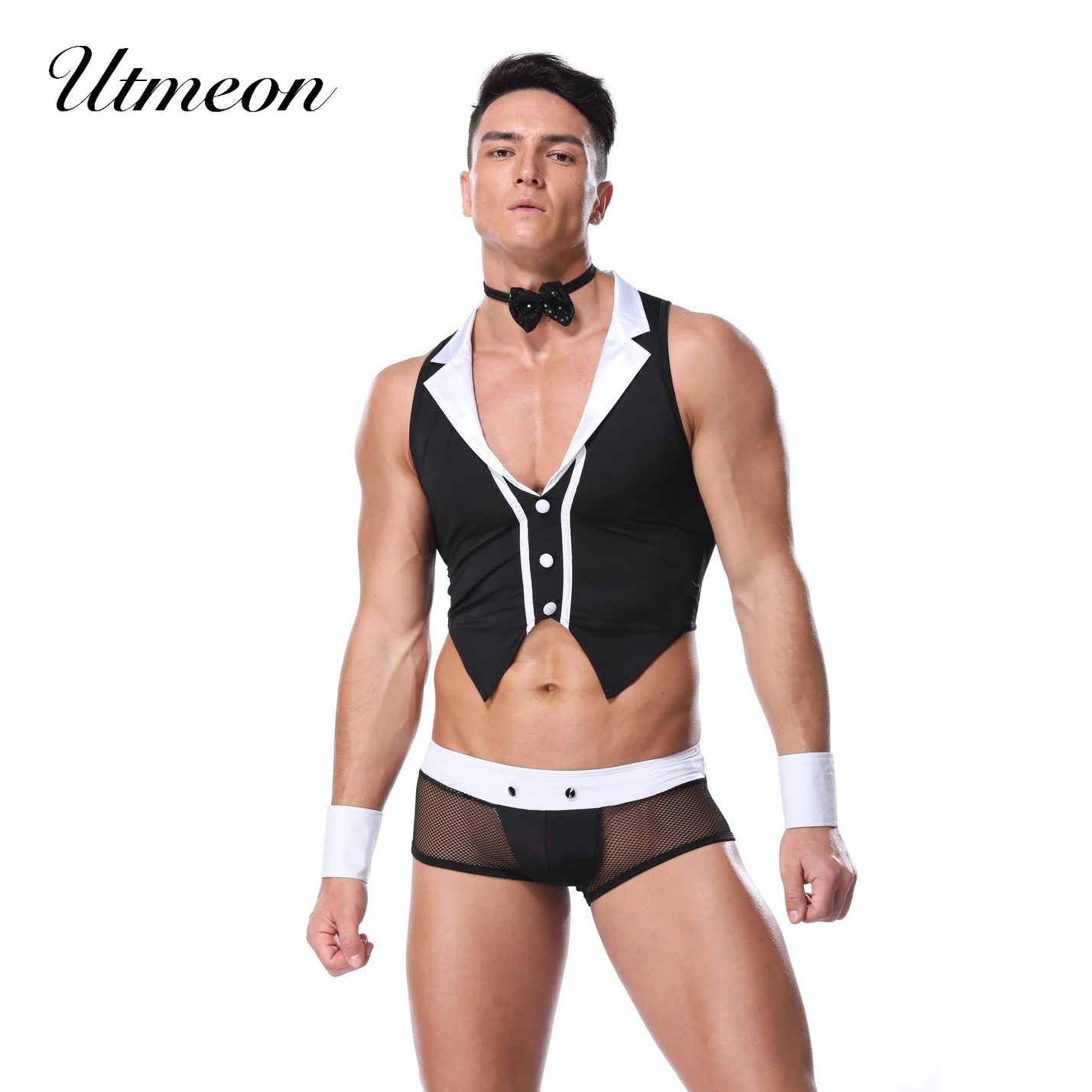 

Five Pieces Sexy Exotic Lingerie Sexy Men's Bartender Cosplay Costume Role play Costumes For Men Seductive Lingerie