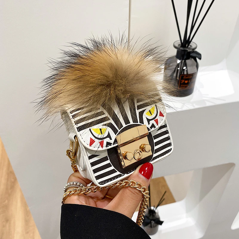 

Women Crossbody Shoulder Bag Small Clutch 2021 New Lipstick Headphone Bag Leather Handbag With Pom Animal Print Female Bag Bolsa