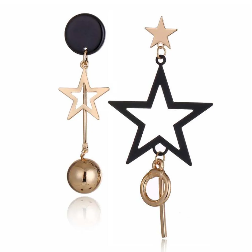 Женские серьги гвоздики с пятиконечной звездой асимметричные металлические