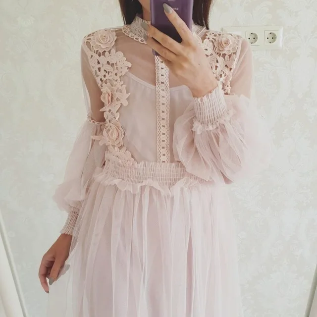 Сетчатое кружевное бальное платье с длинными рукавами для вечевечерние в стиле