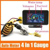 4 in1 universal lcd oil pressure voltmeter water temperature fuel gauge with 10mm temp sensor for excavator truck 12v24v