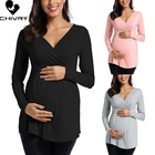 Новая одежда для беременных женщин осень-зима однотонные футболки с длинным рукавом и V-образным вырезом топы для кормления грудью