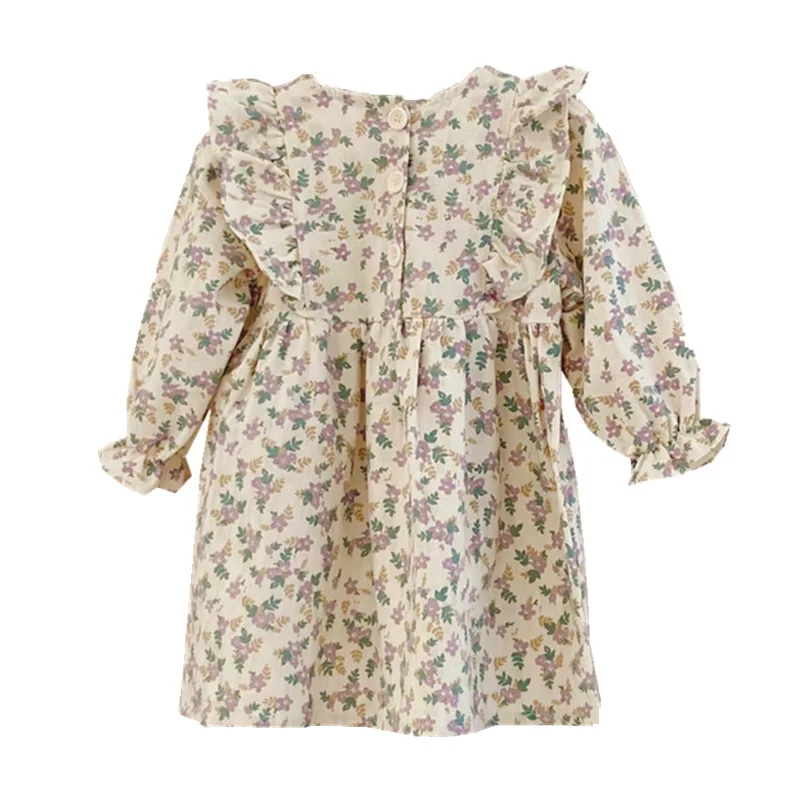 

Girls Floral Dress Spring Autumn New Kids Clothing Long-Sleeved Cotton Dress Children's First Birthday Princess Dress