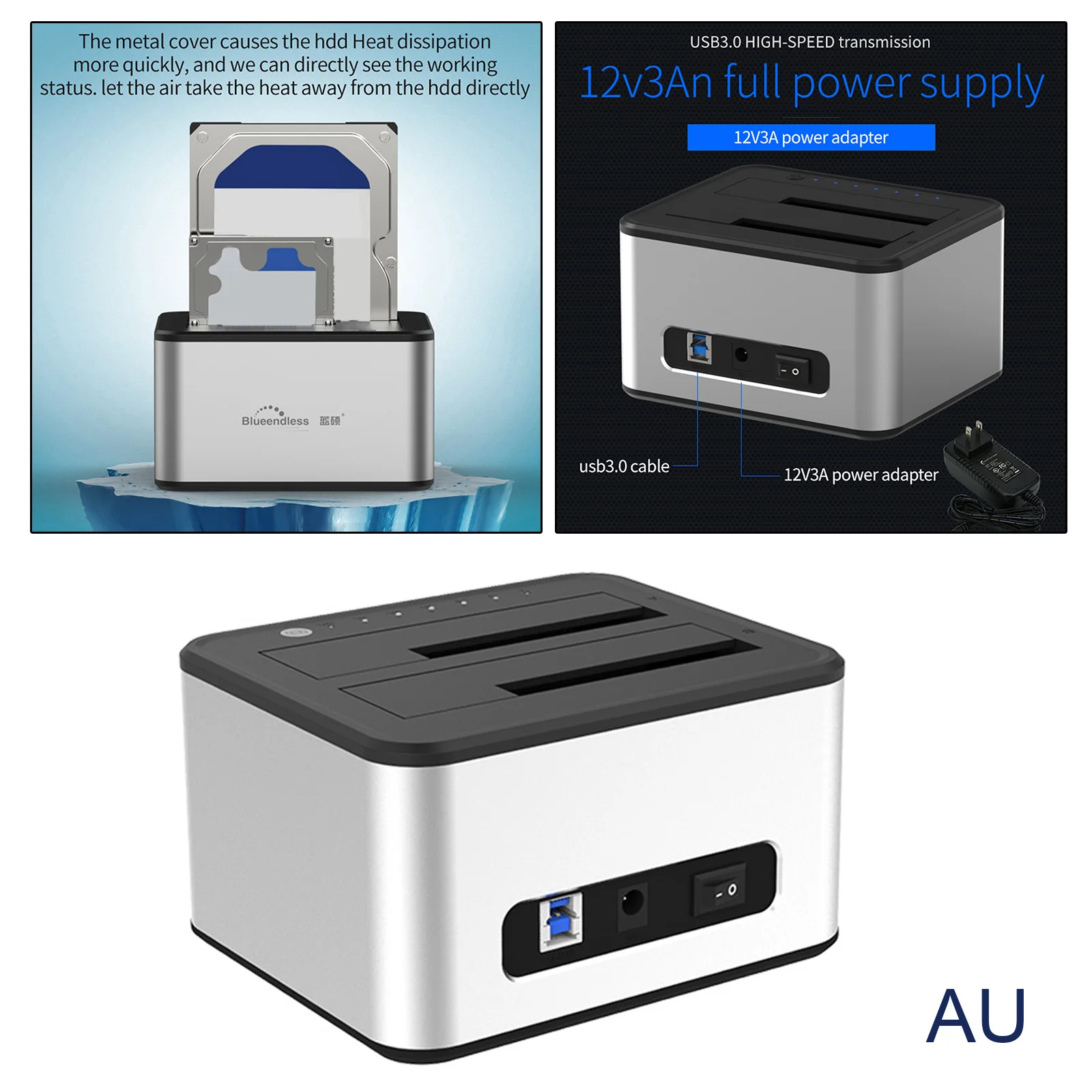 

2.5/3.5 inch Hard Drive Docking Station USB 3.0 Dual Bay Offline Clone --AU