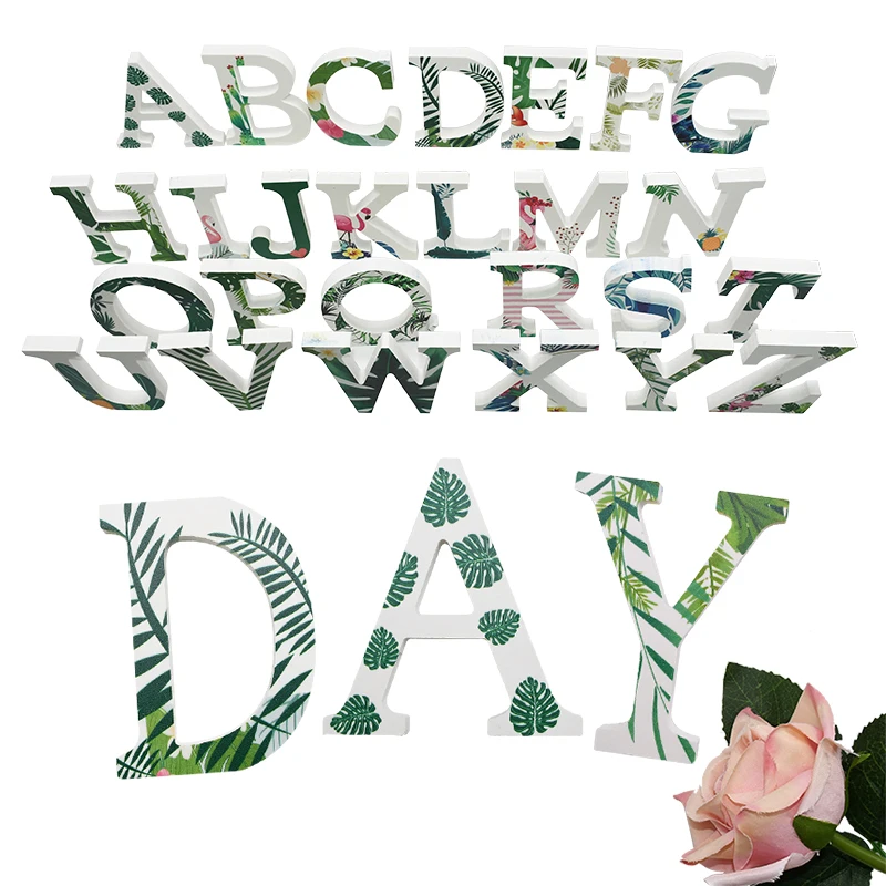 

1pc 10cm Tropical Theme Wood Letters Decorative Flamingo Pattern Wooden Alphabet for Home Decor DIY Ornaments Party Supplies