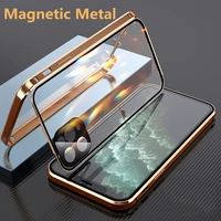 magnetic metal double sided glass case for iphone 11pro max 12 pro max 11pro 12 xs max xr x shockproof armor buckle phone cover
