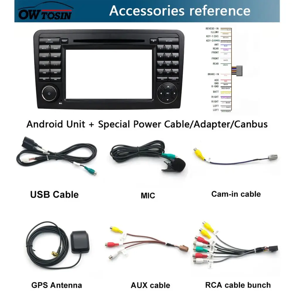 Автомобильный DVD-плеер с экраном 7 дюймов IPS 8 ядер 4 Гб + 64 ГБ Android 9 0 для Mercedes Benz ML GL