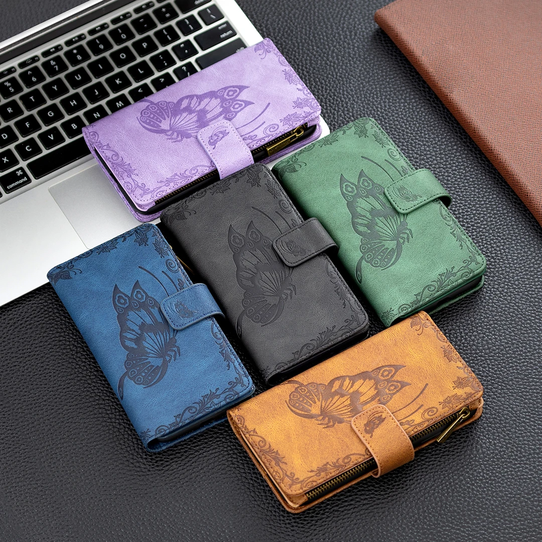 

Luxury Zipper Embossed Flip Case For iPhone 12 Mini 11 Pro XS Max XR X 7 8 Plus SE 2020 Wallet Card Holder Stand Phone Bag Cover