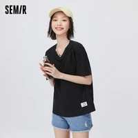 semir v neck t shirts women short sleeve 2021 summer new loose design sense tee shirt tops ins style