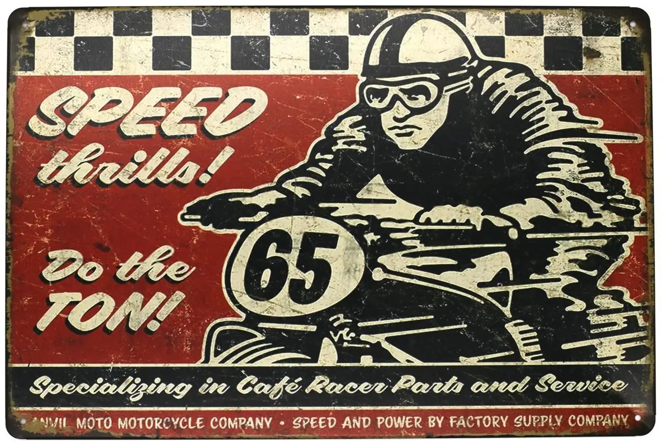 

SUMIK Speed Motorcycle Race Metal Tin Sign, Vintage Art Poster Plaque Garage Home Wall Decor