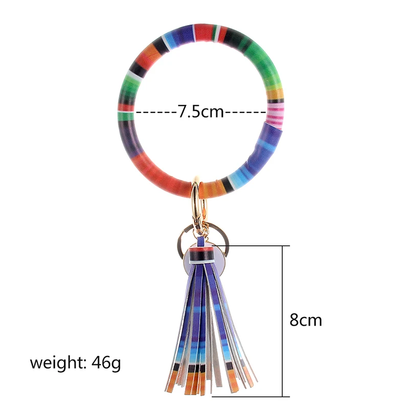 

Boho Wristlet Keychain For Women PU Leather O-ring Key Chain Colorful Circle Tassel Wristlet Keychains Girl