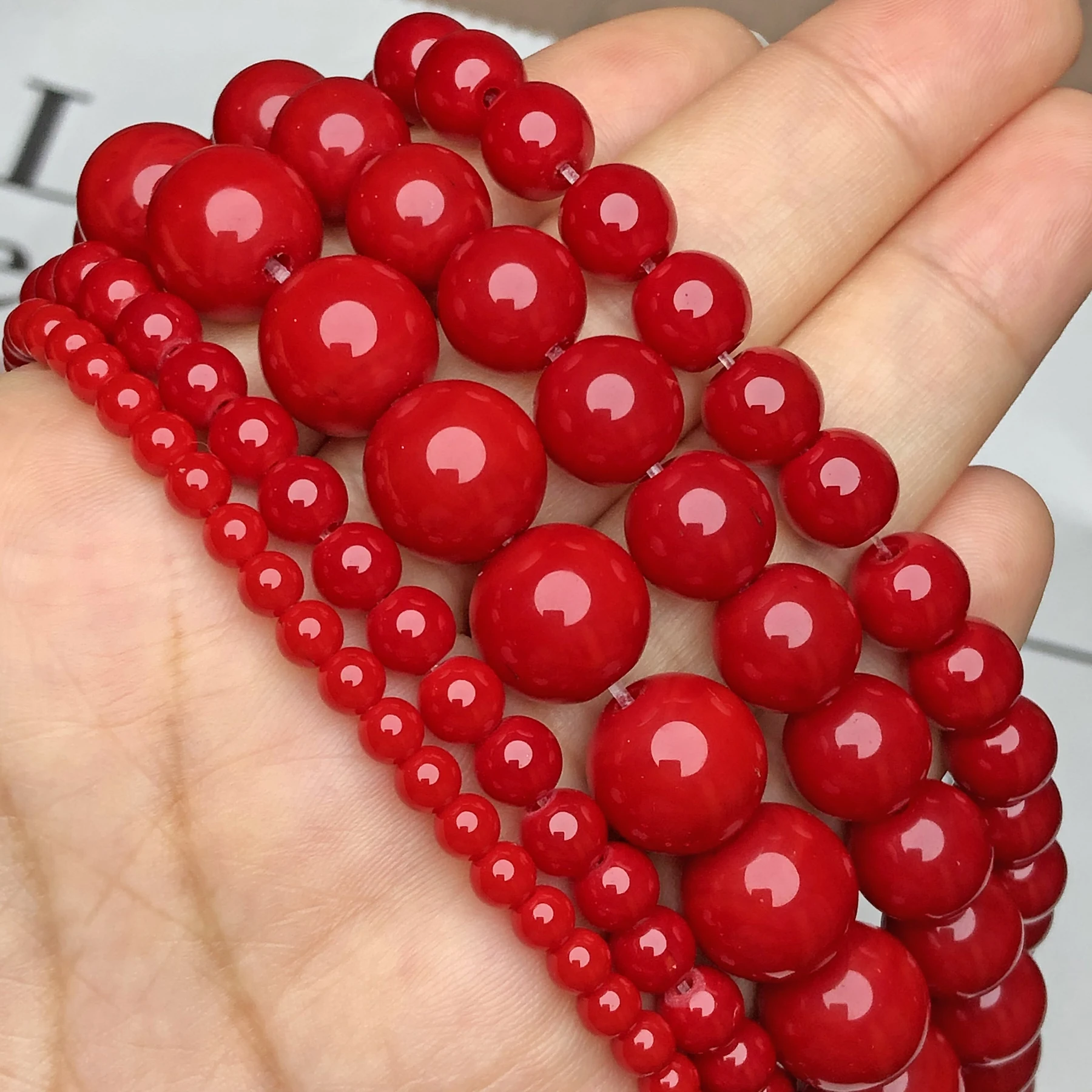 Red Coral Jades Beads Natural Round Loose Stone Beads For Jewelry Making DIY Earrings Bracelets Accessories 15'' 4/6/8/10/12mm