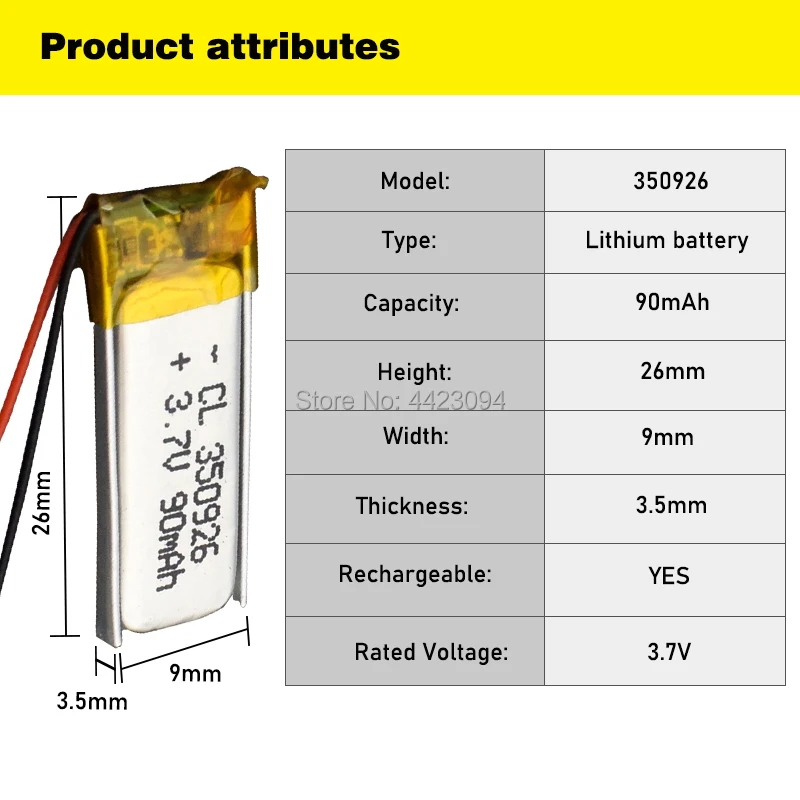 3.7V 90MAH LI-ION BATTERY 350926 Li-polymer Batteries FOR MP3 MP4 MP5 BLUETOOTH HEADSET GPS | Электроника