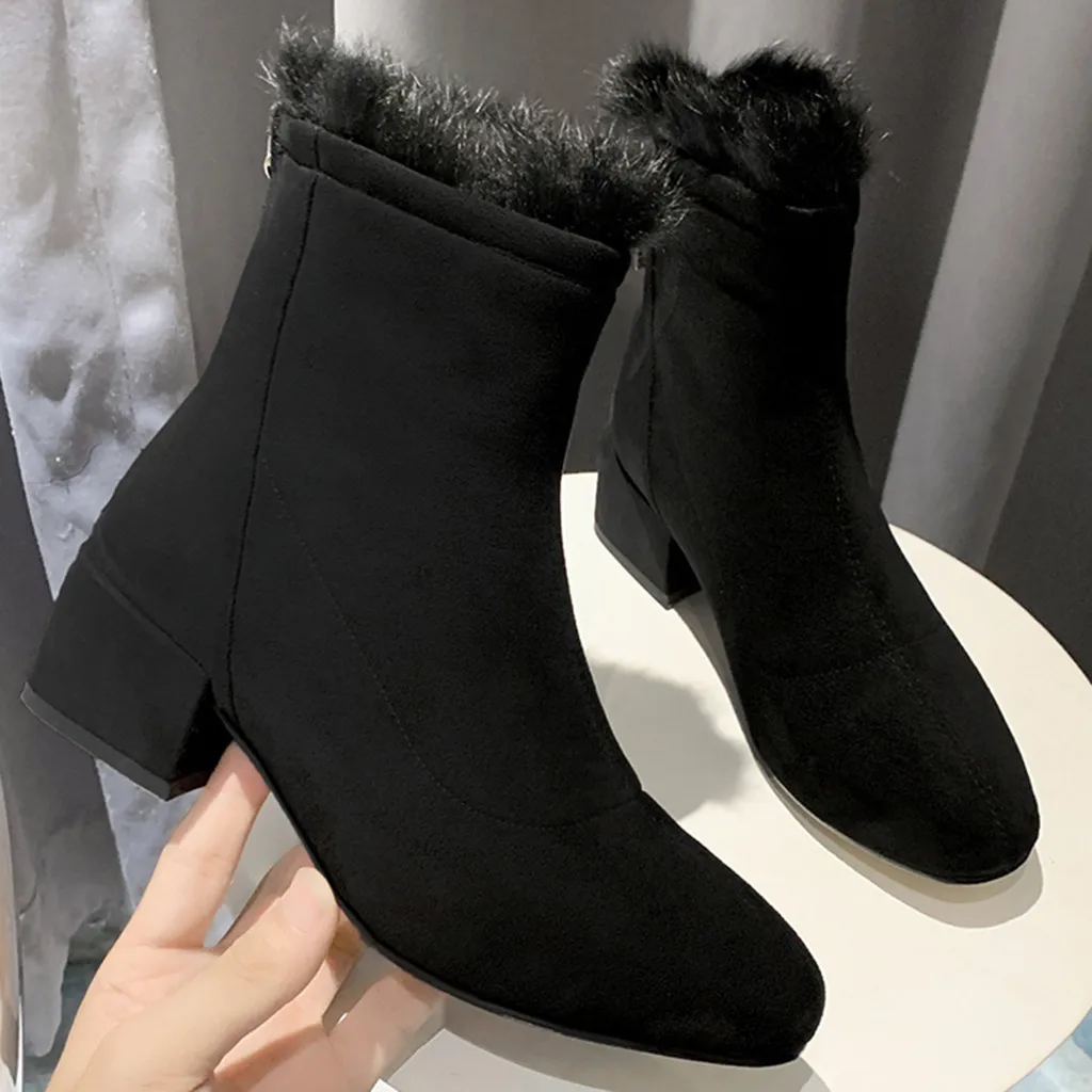 Зимние женские ботинки на платформе новые модные удобные квадратном каблуке с