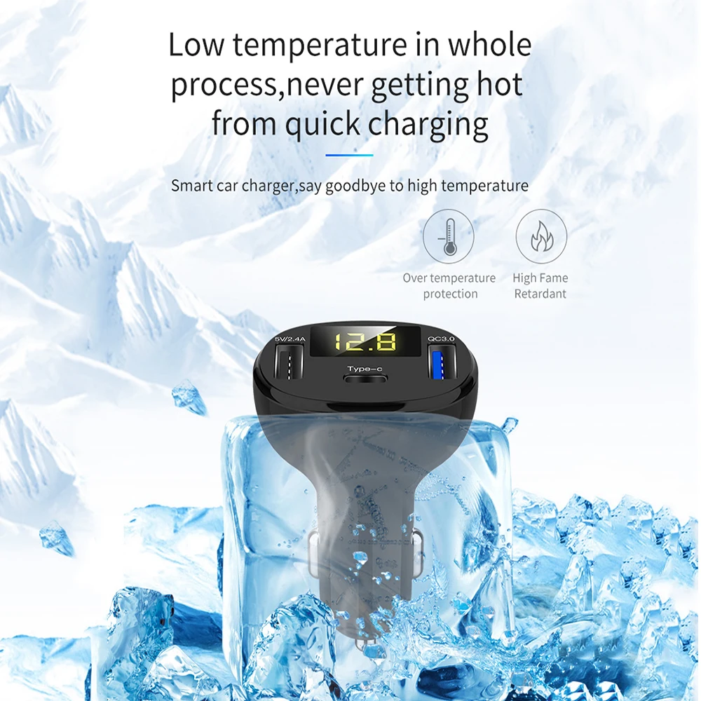 QC 3,0 светодиодный дисплей Автомобильный адаптер питания зарядное устройство для телефона type-C Быстрая зарядка QC3.0 два порта usb прикуриватель источник питания