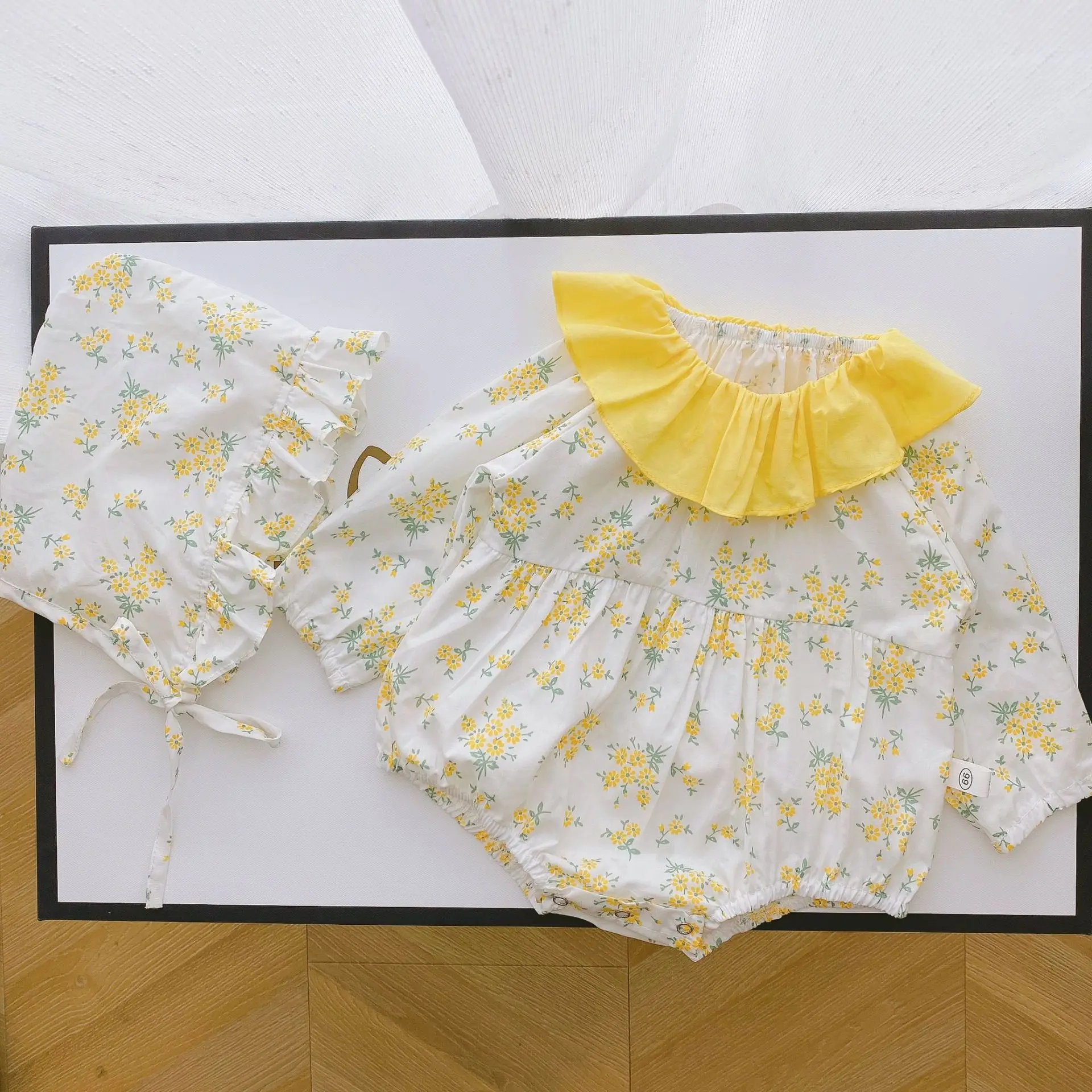 

WLG Baby Girl Romper New Born Baby Clothes Spring Autumn Floral Printed Rompers with Hat Toddler Casual Clothes for 6-24M