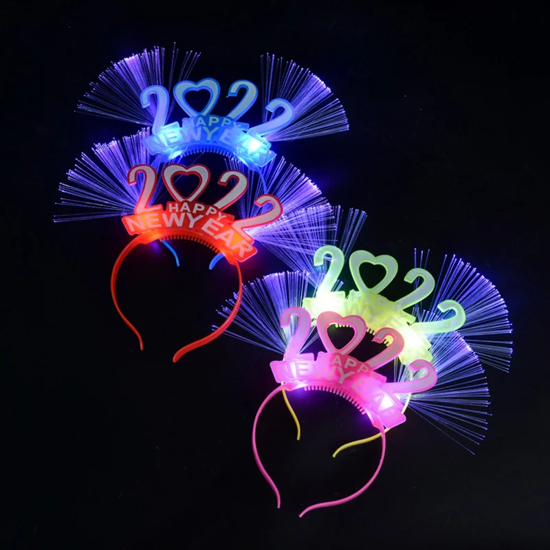 

2022 New Year Hair Bands LED Glow Headband Flashing Blinking Crown Fiber Happy Wedding Christmas Party Decoration Favors
