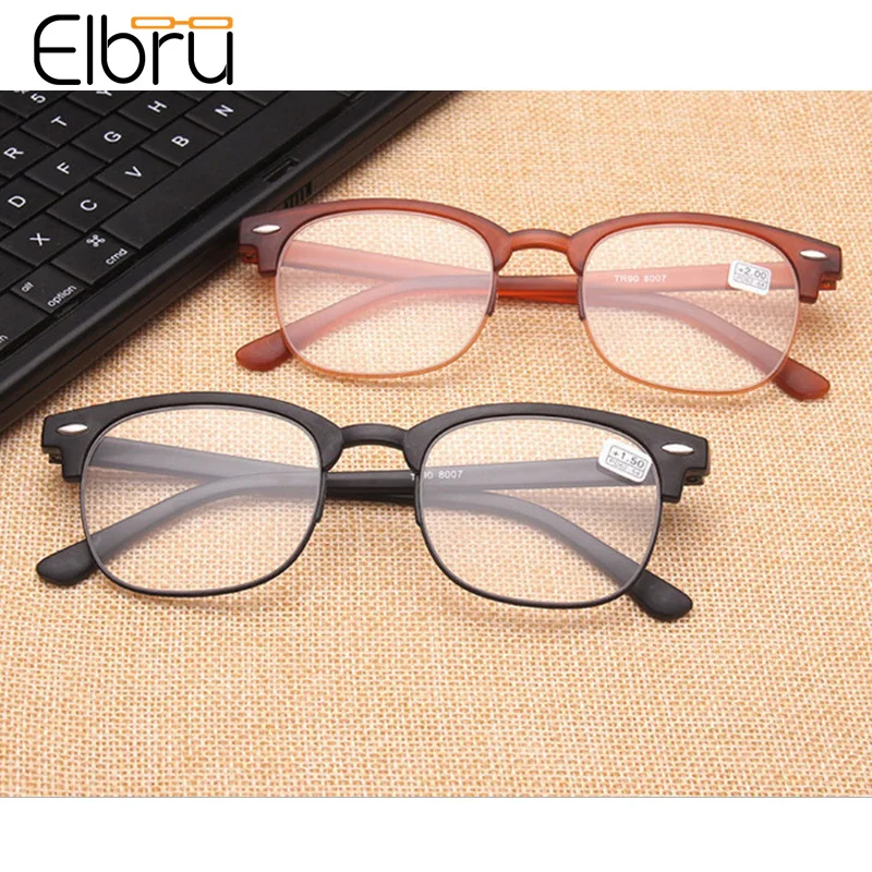 

Elbru Classic Half-frame Reading Glasses Ultralight Soft TR90 HD Magnifying Eyewear Presbyopic Spectacles Diopters +1.0 to +4.0