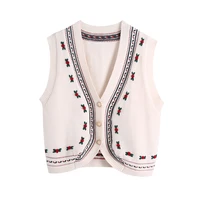 v neck sleeveless crochet design cardigan knitted vest womens casual solid color cropped sweater autumn winter new fashion