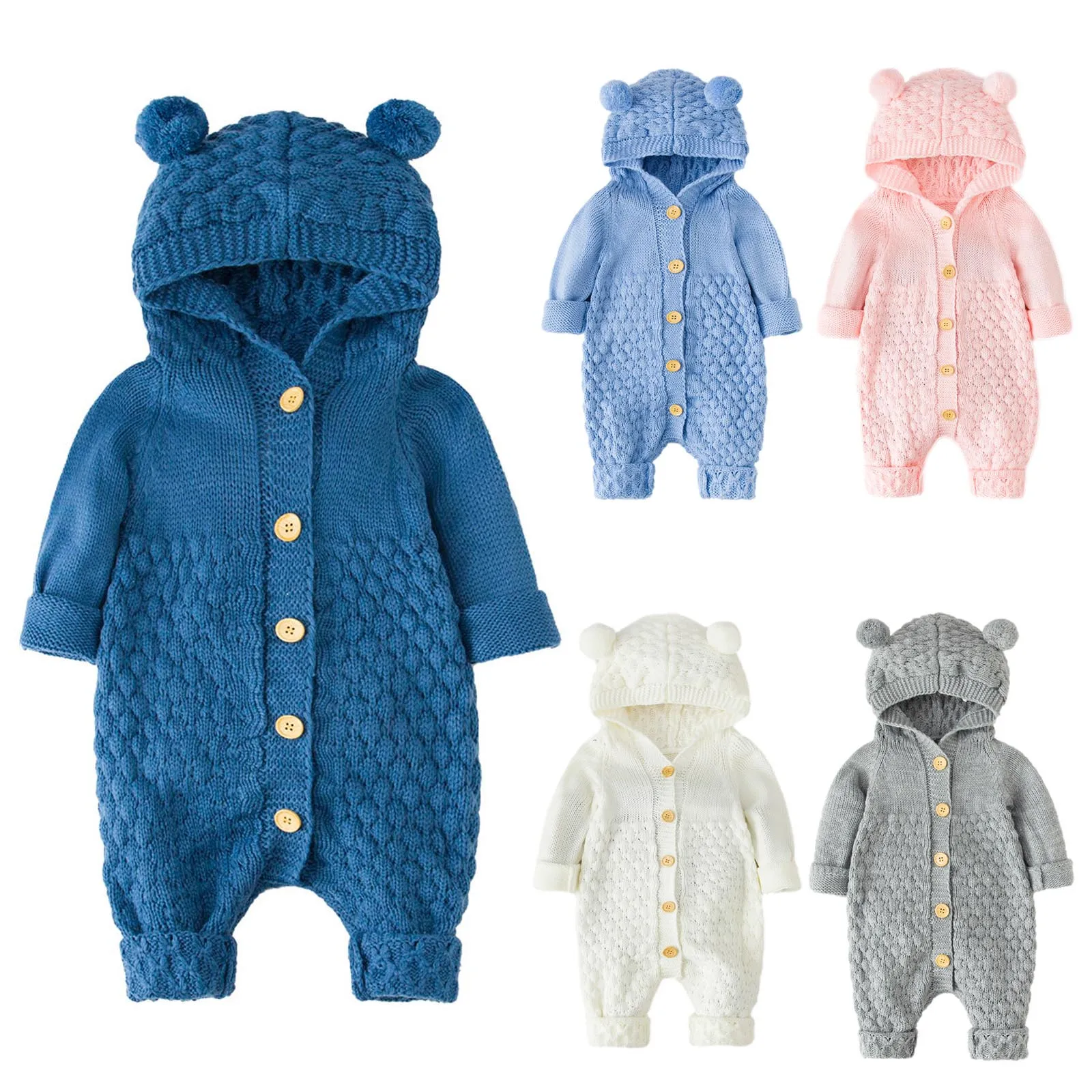 Детский комбинезон Вязаный для новорожденных зимнее теплое пальто маленьких