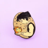howls moving castle hard enamel pin cute cartoon calcifer flame medal brooch ghibli anime movie fans unique jewelry gift