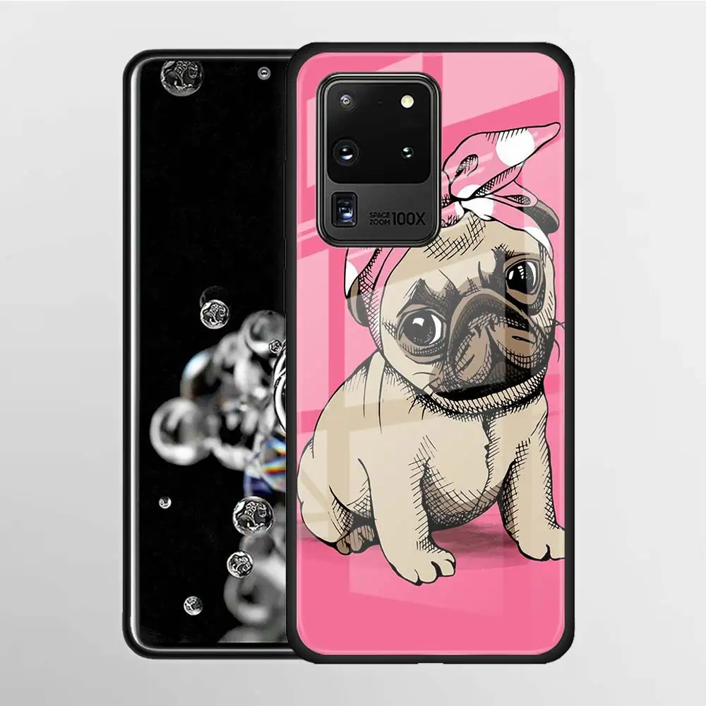 

Cute Pug Dog Tempered Glass Case For Samsung Galaxy S21 S20 FE S20 Ultra S10e S10 Lite S9 S8 Plus 5G Shell Cover Coque