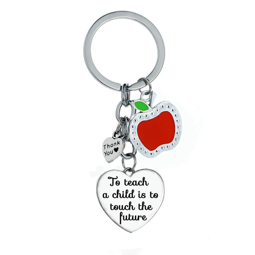 

12PC Thank You Teachers Keyrings To Teach A Child Is To Touch The Future Keychains Heart Apple Charm Key Ring Teacher's Day Gift