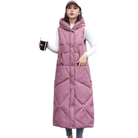 winter women vest fashion long cotton all match sleeveless jacket 2021 new warm hooded over the knee loose women waistcoat coat