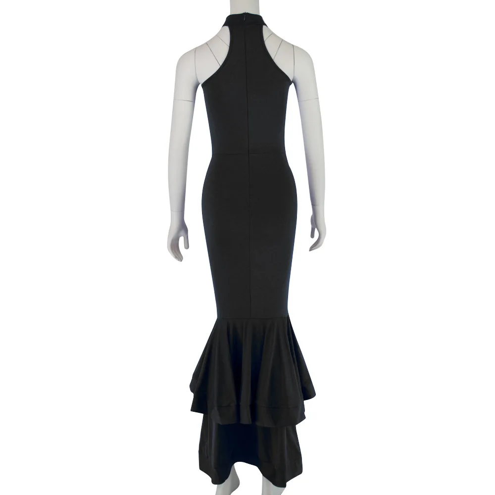 

Mandylandy Dress Summer Sexy Sleeveless O-Neck Zipper Split Dress Women's Casual Solid Color Slim Fit Ruffled Stitching Dress